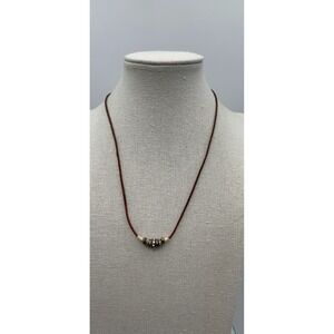 Fossil Brown Leather Cord Necklace With Antiqued Gold Tone Rondels 16"